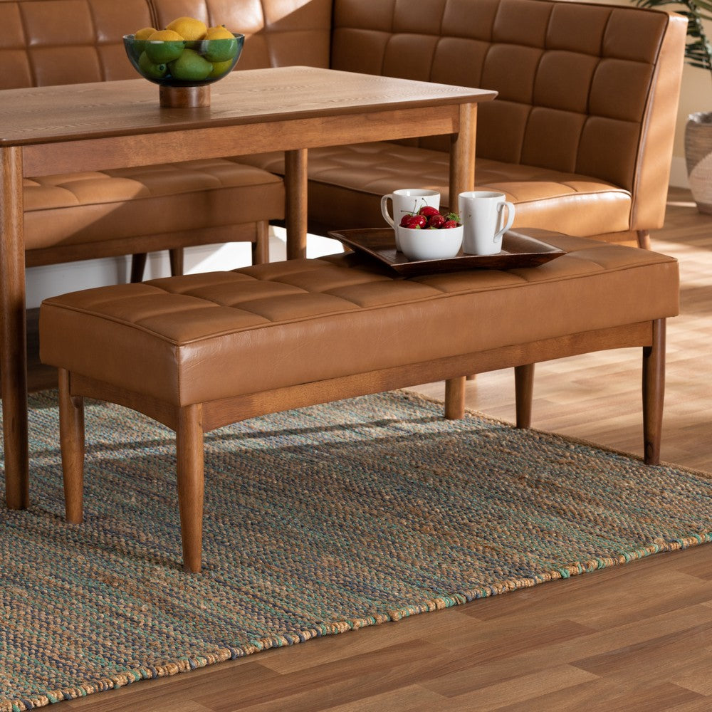 Baxton Studio - Sanford Dining Bench in Tan/Walnut Brown - BBT8051.11-Tan/Walnut-Bench view 6