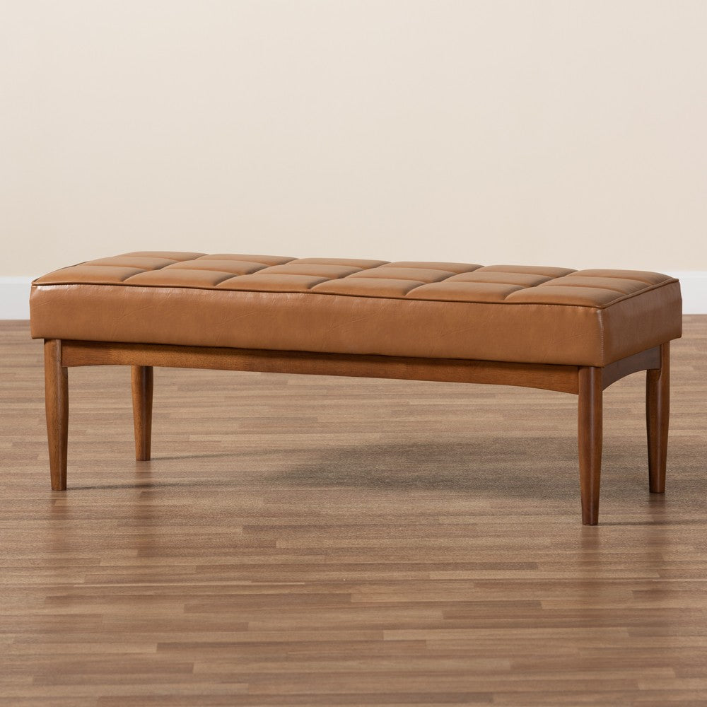 Baxton Studio - Sanford Dining Bench in Tan/Walnut Brown - BBT8051.11-Tan/Walnut-Bench view 7