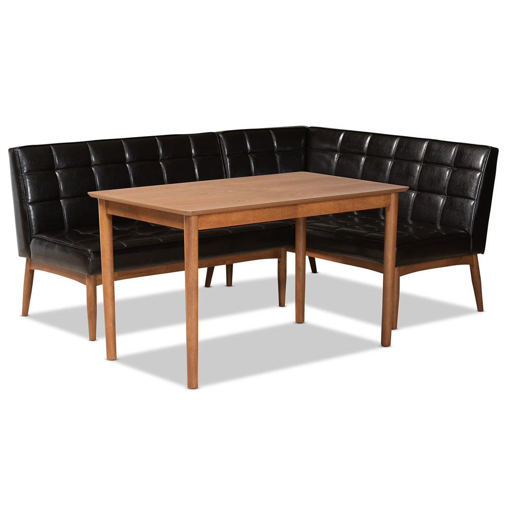 Baxton Studio - Sanford Dining Set in Dark Brown/Walnut Brown - BBT8051.11-Dark Brown/Walnut-3PC Dining Nook Set view 1