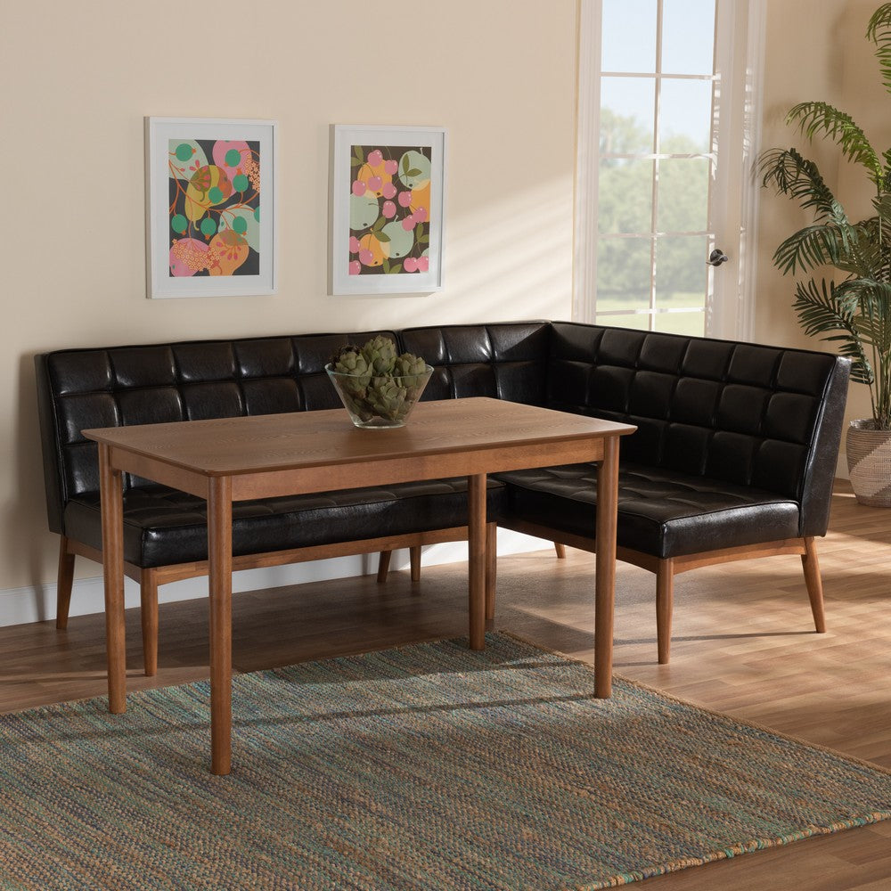 Baxton Studio - Sanford Dining Set in Dark Brown/Walnut Brown - BBT8051.11-Dark Brown/Walnut-3PC Dining Nook Set view 8