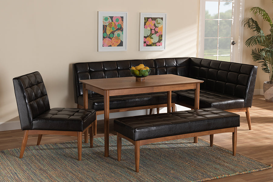 Baxton Studio - Sanford Dining Set in Dark Brown/Walnut Brown - BBT8051.11-Dark Brown/Walnut-5PC Dining Nook Set view 10