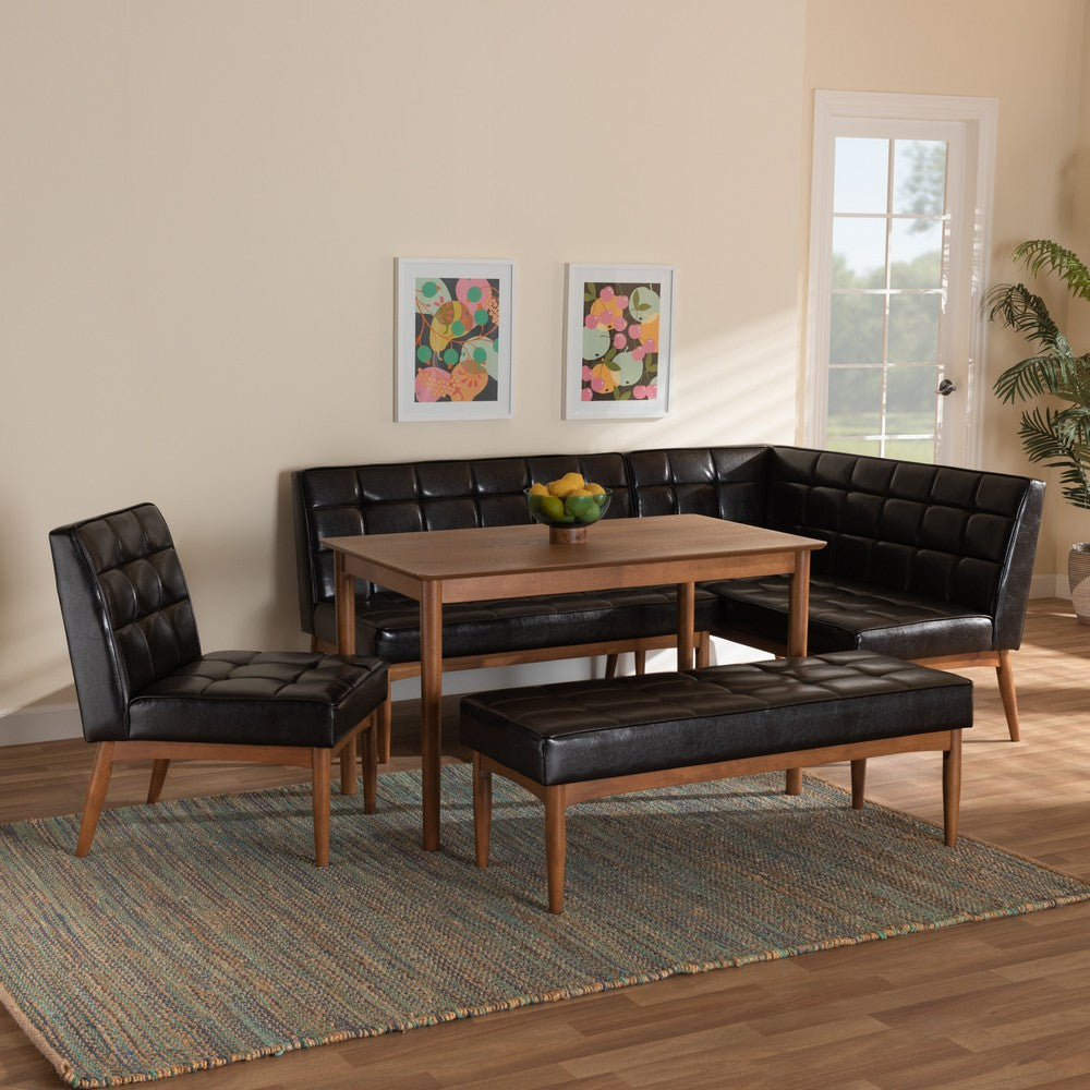 Baxton Studio - Sanford Dining Set in Dark Brown/Walnut Brown - BBT8051.11-Dark Brown/Walnut-5PC Dining Nook Set view 11