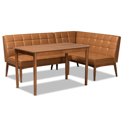 Baxton Studio - Sanford Dining Set in Tan/Walnut Brown - BBT8051.11-Tan/Walnut-3PC Dining Nook Set view 1