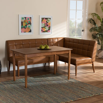 Baxton Studio - Sanford Dining Set in Tan/Walnut Brown - BBT8051.11-Tan/Walnut-3PC Dining Nook Set view 8
