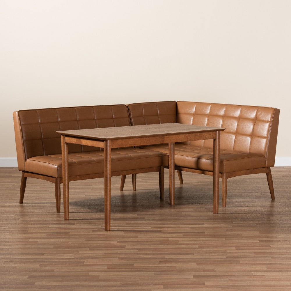 Baxton Studio - Sanford Dining Set in Tan/Walnut Brown - BBT8051.11-Tan/Walnut-3PC Dining Nook Set view 9