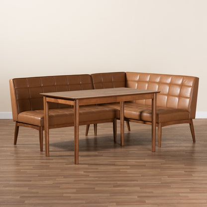 Baxton Studio - Sanford Dining Set in Tan/Walnut Brown - BBT8051.11-Tan/Walnut-3PC Dining Nook Set view 9