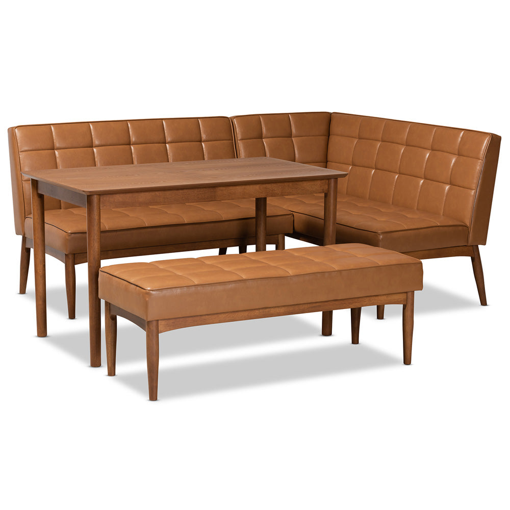 Baxton Studio - Sanford Dining Set in Tan/Walnut Brown - BBT8051.11-Tan/Walnut-4PC Dining Nook Set view 1