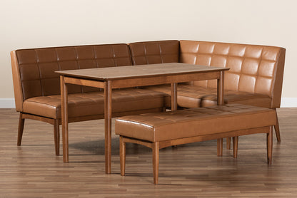 Baxton Studio - Sanford Dining Set in Tan/Walnut Brown - BBT8051.11-Tan/Walnut-4PC Dining Nook Set view 10