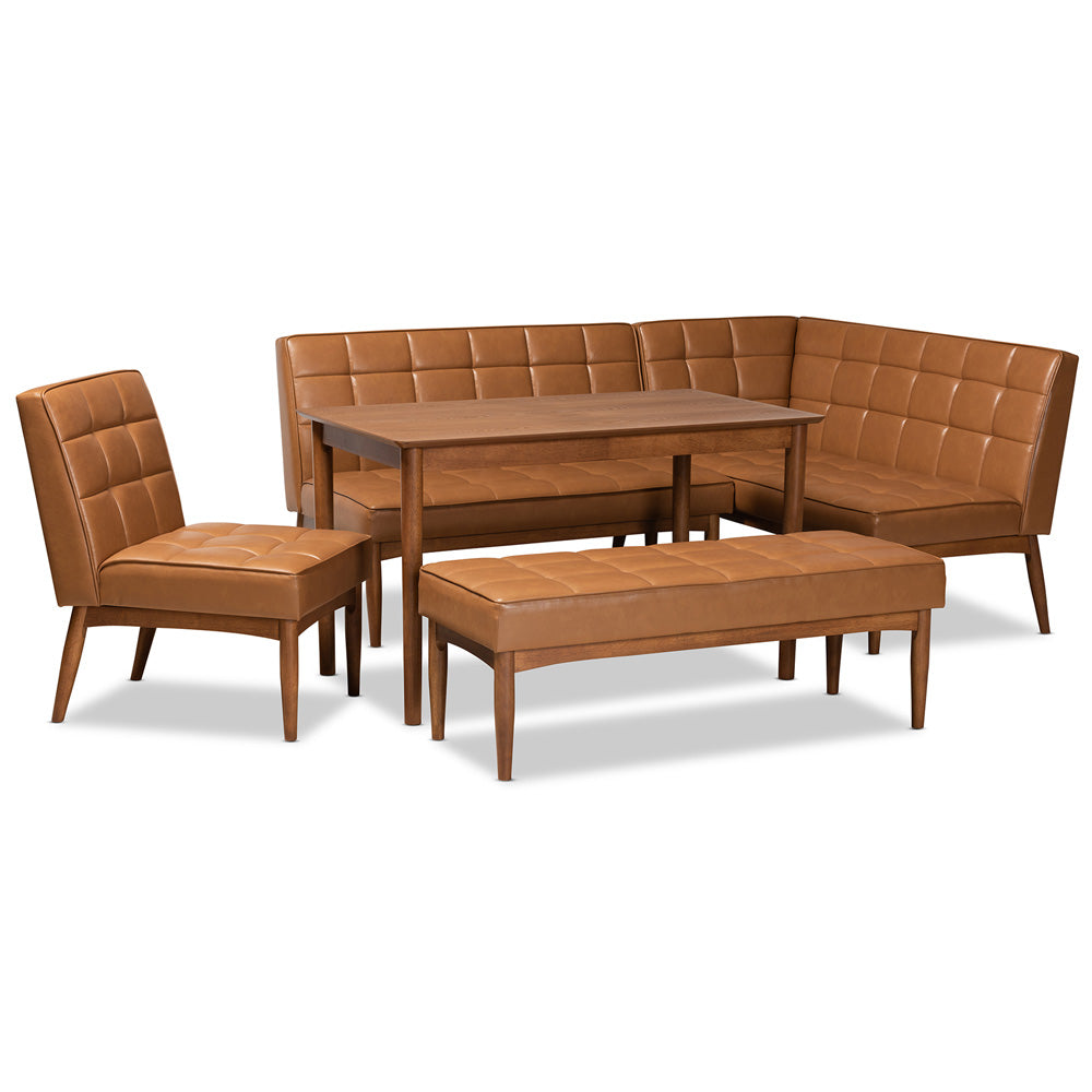 Baxton Studio - Sanford Dining Set in Tan/Walnut Brown - BBT8051.11-Tan/Walnut-5PC Dining Nook Set view 1