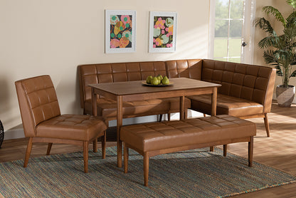 Baxton Studio - Sanford Dining Set in Tan/Walnut Brown - BBT8051.11-Tan/Walnut-5PC Dining Nook Set view 10
