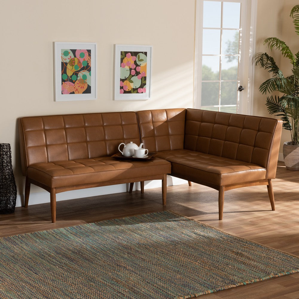 Baxton Studio - Sanford Dining Sofa Bench in Tan/Walnut Brown - BBT8051.11-Tan/Walnut-2PC SF Bench view 6