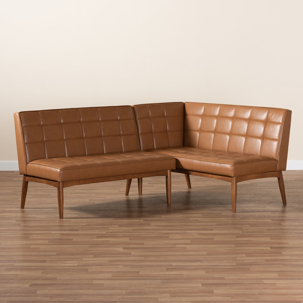 Baxton Studio - Sanford Dining Sofa Bench in Tan/Walnut Brown - BBT8051.11-Tan/Walnut-2PC SF Bench view 7