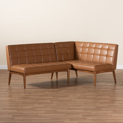 Baxton Studio - Sanford Dining Sofa Bench in Tan/Walnut Brown - BBT8051.11-Tan/Walnut-2PC SF Bench view 7
