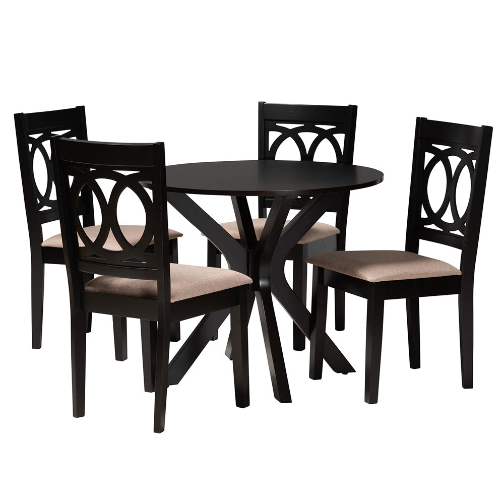 Baxton Studio - Sanne Dining Set in Beige/Espresso Brown - Sanne-Sand/Dark Brown-5PC Dining Set view 1