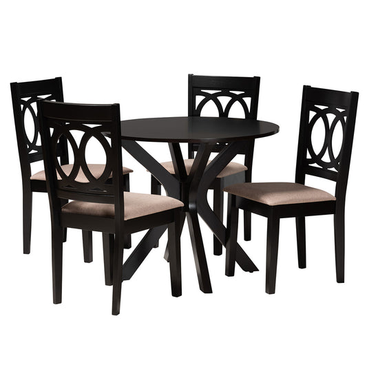 Baxton Studio - Sanne Dining Set in Beige/Espresso Brown - Sanne-Sand/Dark Brown-5PC Dining Set view 1