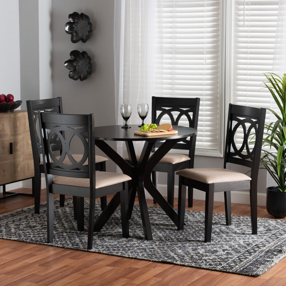 Baxton Studio - Sanne Dining Set in Beige/Espresso Brown - Sanne-Sand/Dark Brown-5PC Dining Set view 8