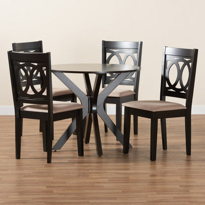 Baxton Studio - Sanne Dining Set in Beige/Espresso Brown - Sanne-Sand/Dark Brown-5PC Dining Set view 9
