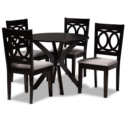 Baxton Studio - Sanne Dining Set in Grey/dark brown - Sanne-Grey/Dark Brown-5PC Dining Set view 1