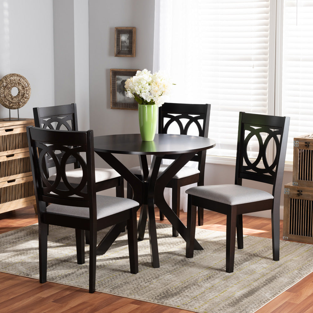 Baxton Studio - Sanne Dining Set in Grey/dark brown - Sanne-Grey/Dark Brown-5PC Dining Set view 6