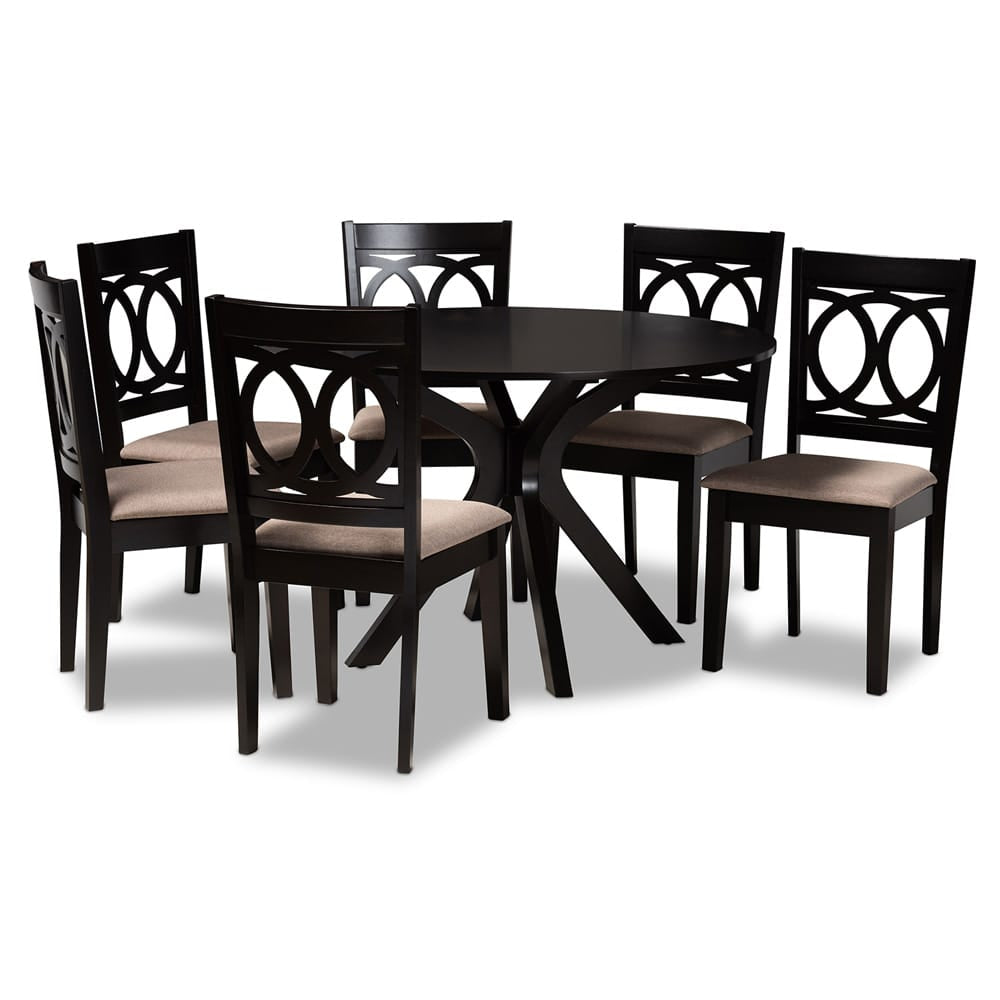 Baxton Studio - Sanne Dining Set in Sand/dark brown - Sanne-Sand/Dark Brown-7PC Dining Set view 1