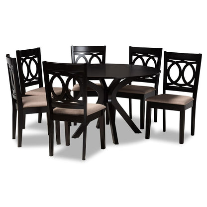 Baxton Studio - Sanne Dining Set in Sand/dark brown - Sanne-Sand/Dark Brown-7PC Dining Set view 1