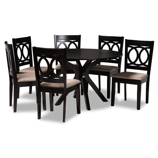 Baxton Studio - Sanne Dining Set in Sand/dark brown - Sanne-Sand/Dark Brown-7PC Dining Set view 1