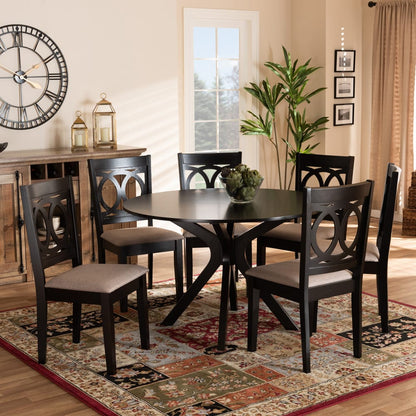 Baxton Studio - Sanne Dining Set in Sand/dark brown - Sanne-Sand/Dark Brown-7PC Dining Set view 6