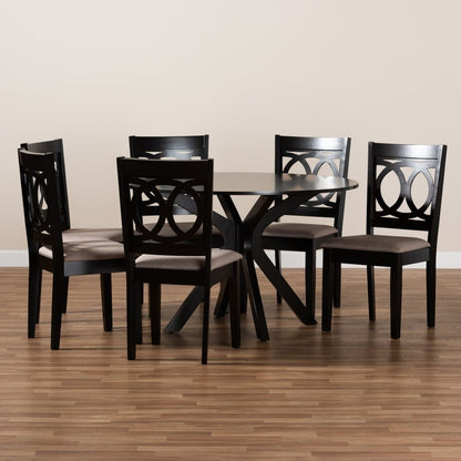 Baxton Studio - Sanne Dining Set in Sand/dark brown - Sanne-Sand/Dark Brown-7PC Dining Set view 7