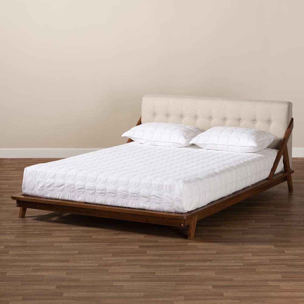 Baxton Studio - Sante Full Size Bed in Beige/Walnut - BBT6735-Light Beige-Full view 7