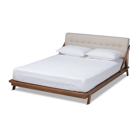 Baxton Studio - Sante Queen Size Bed in Beige/Walnut - BBT6735-Light Beige-Queen view 1