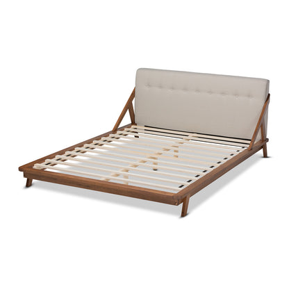 Baxton Studio - Sante Queen Size Bed in Beige/Walnut - BBT6735-Light Beige-Queen view 3