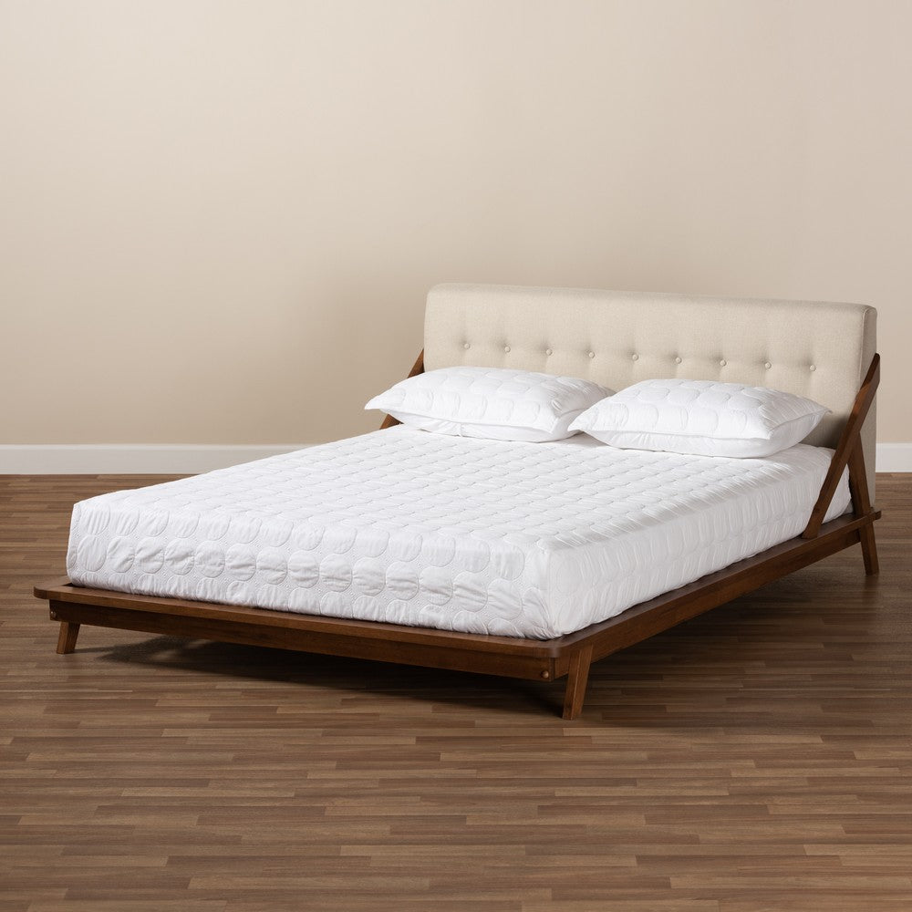 Baxton Studio - Sante Queen Size Bed in Beige/Walnut - BBT6735-Light Beige-Queen view 7