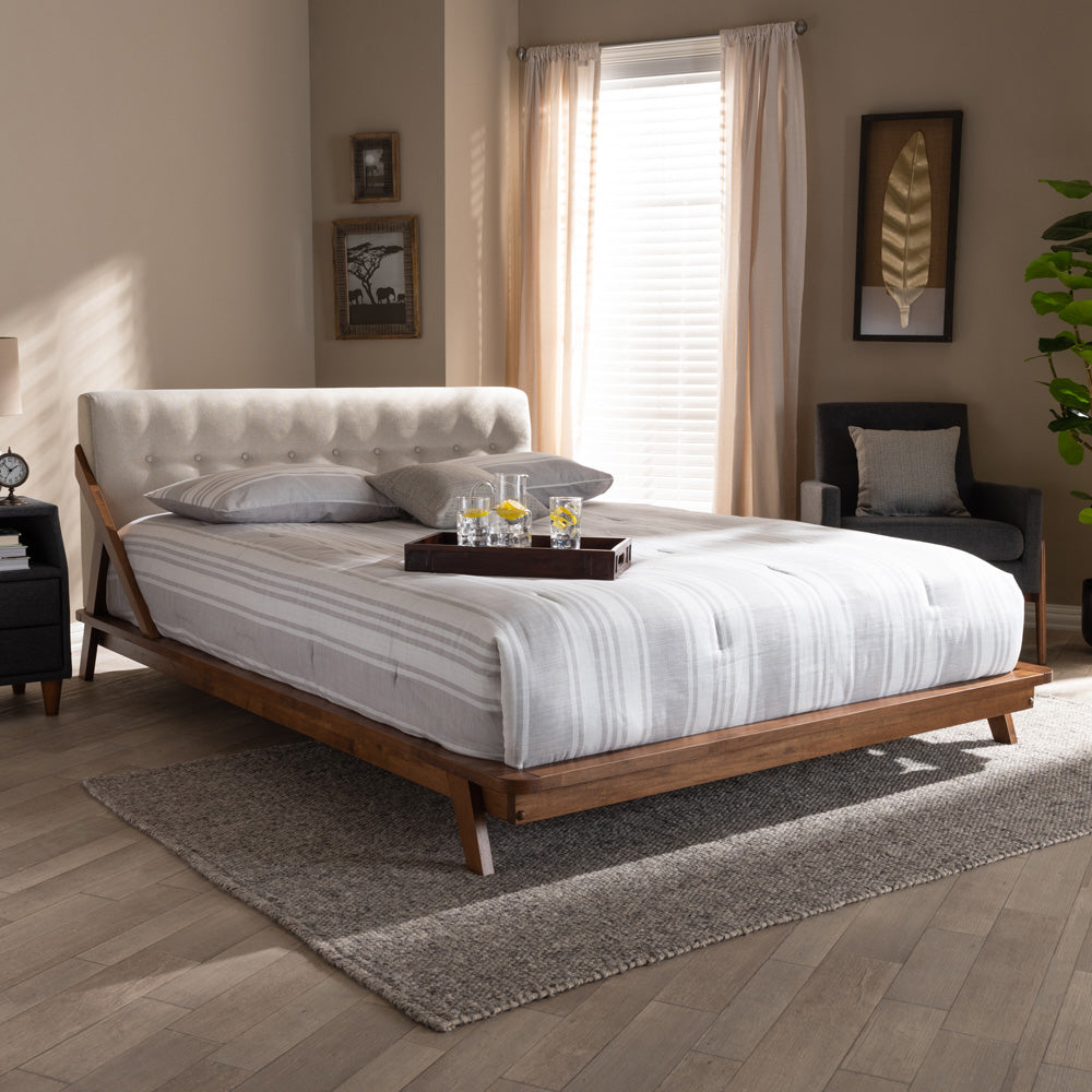 Baxton Studio - Sante Queen Size Bed in Beige/Walnut - BBT6735-Light Beige-Queen view 8