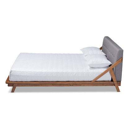 Baxton Studio - Sante Queen Size Bed in Gray/Walnut - BBT6735-Grey-Queen view 2