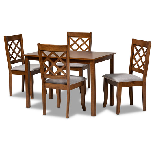 Baxton Studio - Sari Dining Set in Grey/Walnut - Sari-Grey/Walnut-5PC Dining Set view 1