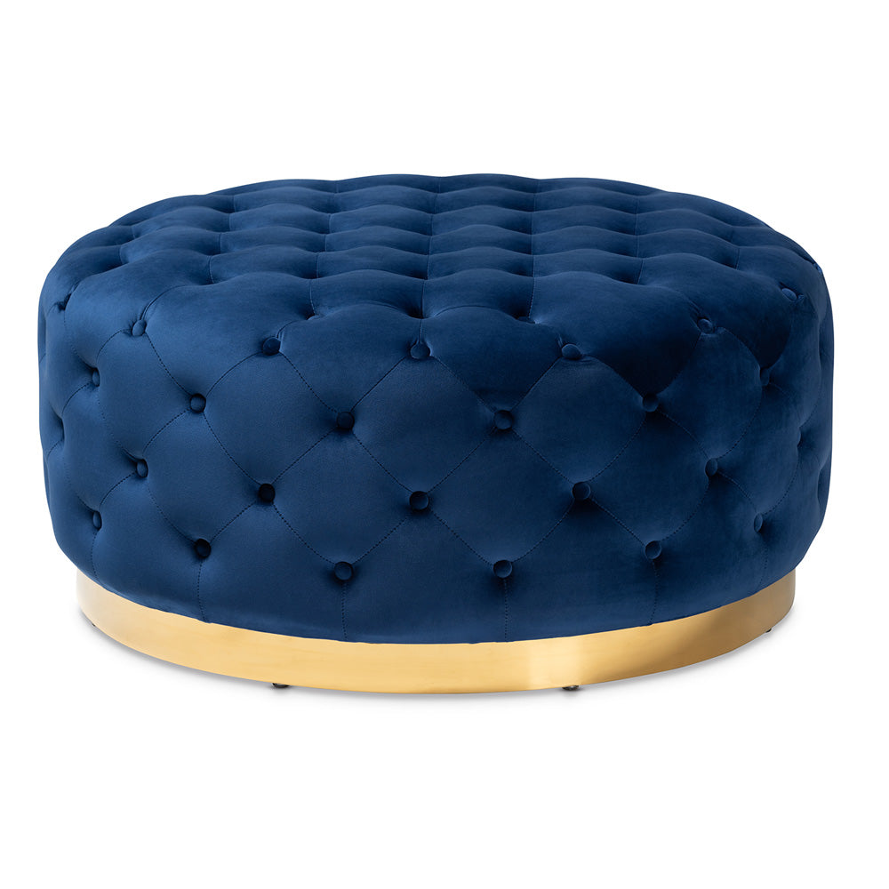 Baxton Studio - Sasha Ottoman in Royal Blue/Gold - TSF-6689-Royal Blue/Gold-Otto view 1