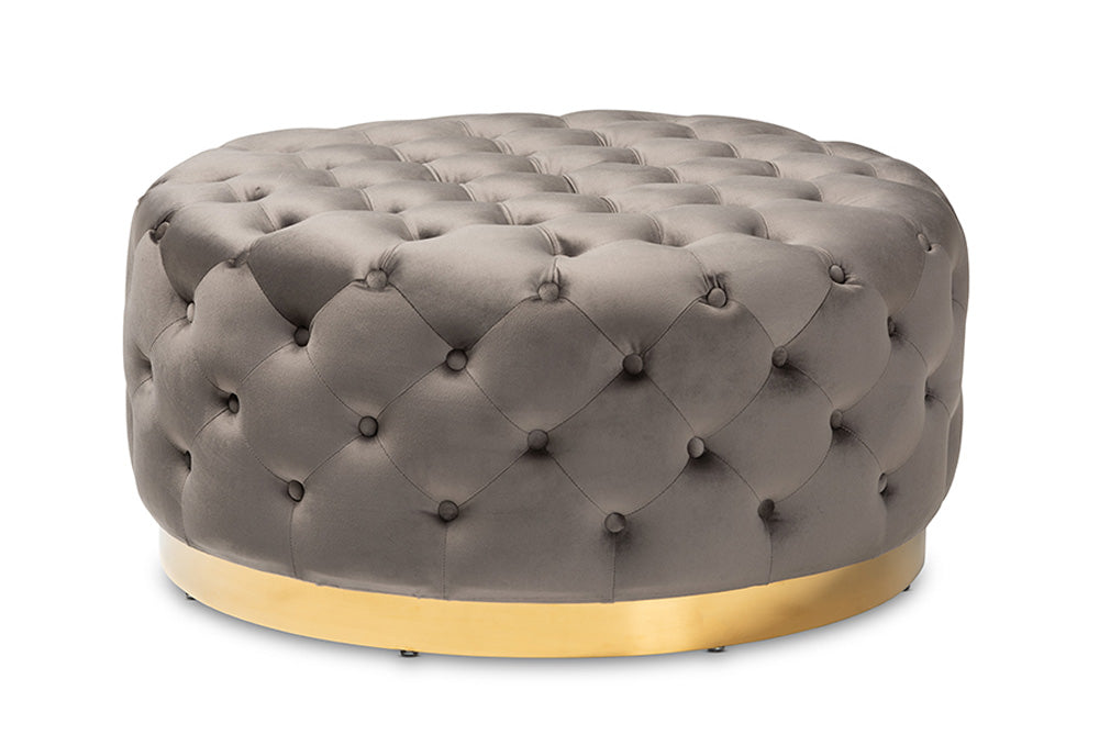 Baxton Studio - Sasha Ottoman - TSF-6689-Grey/Gold-Otto view 1