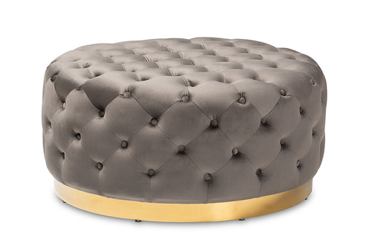 Baxton Studio - Sasha Ottoman - TSF-6689-Grey/Gold-Otto view 1