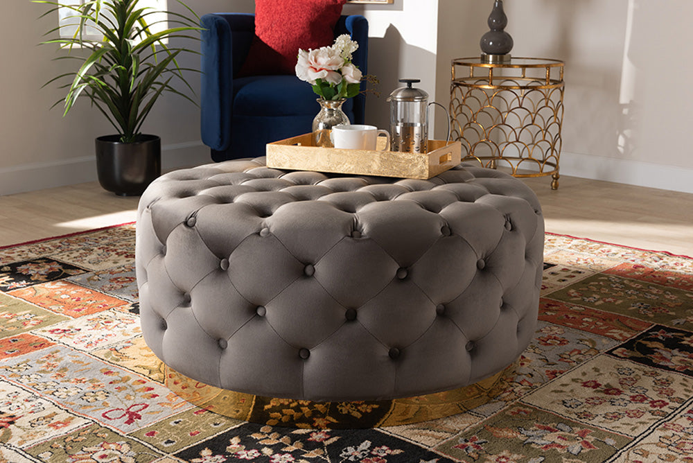 Baxton Studio - Sasha Ottoman - TSF-6689-Grey/Gold-Otto view 4