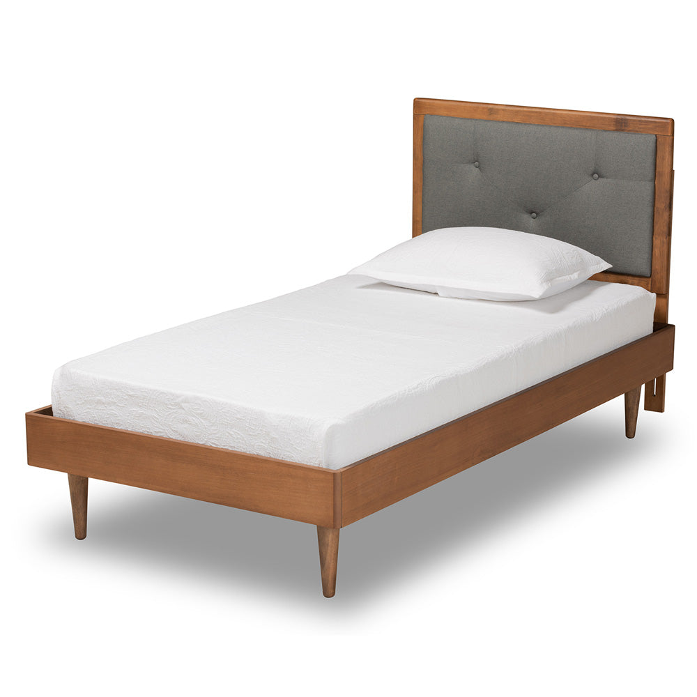 Baxton Studio - Saul Twin Size Bed in Dark Grey/Walnut Brown - Saul-Dark Grey/Walnut-Twin view 1