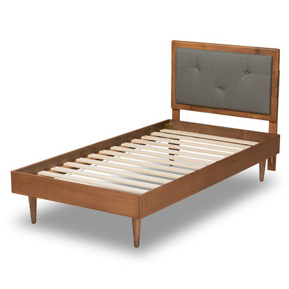 Baxton Studio - Saul Twin Size Bed in Dark Grey/Walnut Brown - Saul-Dark Grey/Walnut-Twin view 3