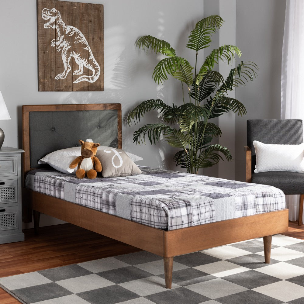 Baxton Studio - Saul Twin Size Bed in Dark Grey/Walnut Brown - Saul-Dark Grey/Walnut-Twin view 7