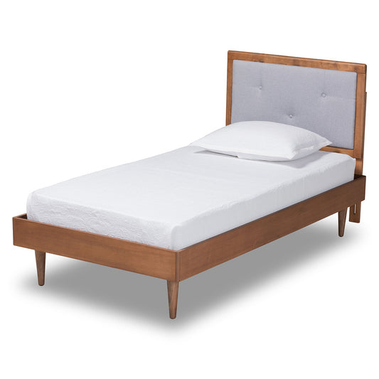 Baxton Studio - Saul Twin Size Bed in Light Grey/Walnut Brown - Saul-Light Grey/Walnut-Twin view 1