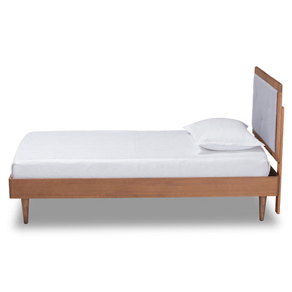 Baxton Studio - Saul Twin Size Bed in Light Grey/Walnut Brown - Saul-Light Grey/Walnut-Twin view 2