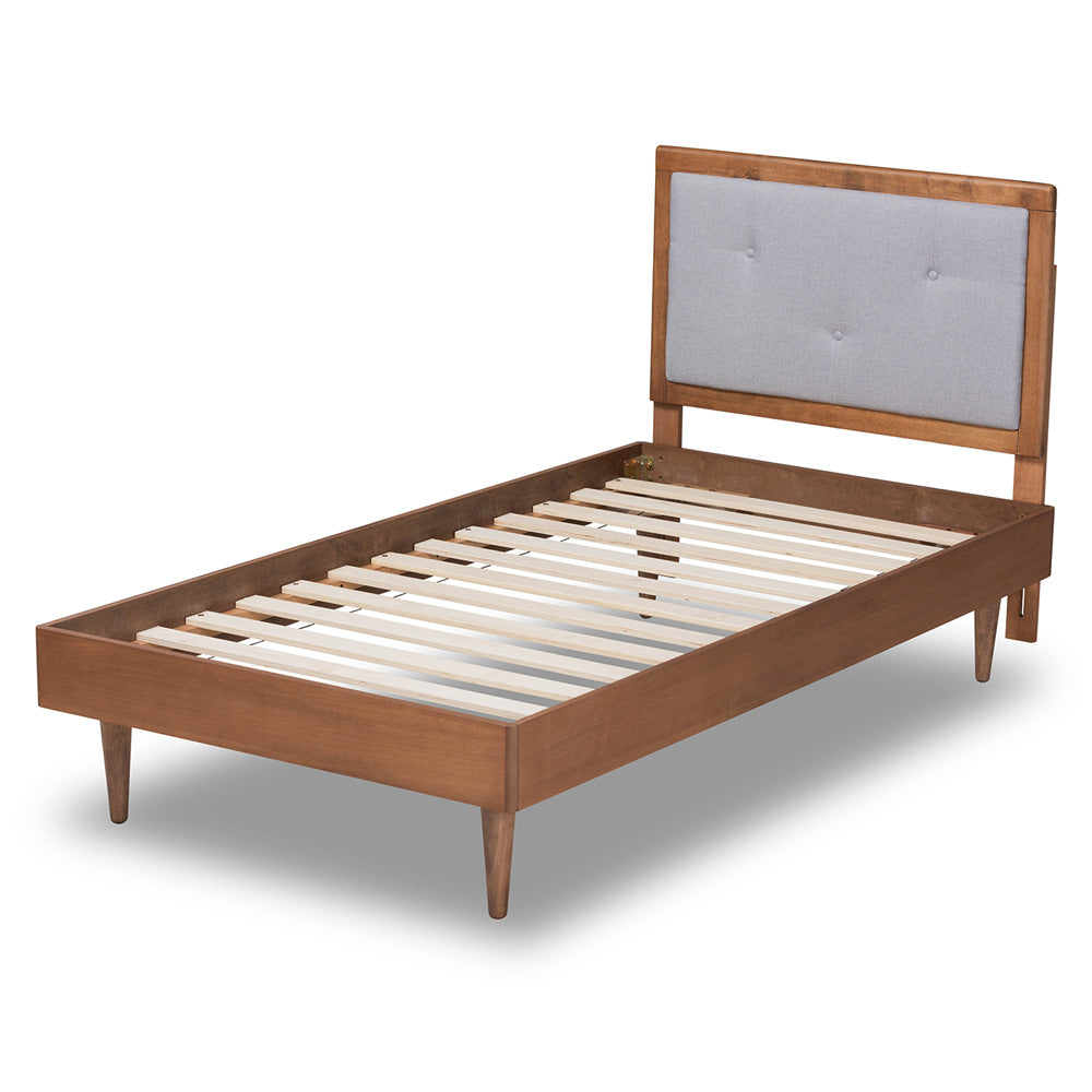Baxton Studio - Saul Twin Size Bed in Light Grey/Walnut Brown - Saul-Light Grey/Walnut-Twin view 3