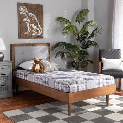 Baxton Studio - Saul Twin Size Bed in Light Grey/Walnut Brown - Saul-Light Grey/Walnut-Twin view 7