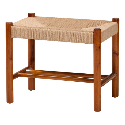 Baxton Studio - Saura Bench in Natural/Oak Brown - SK9149-Oak Woven Seat-Bench view 1