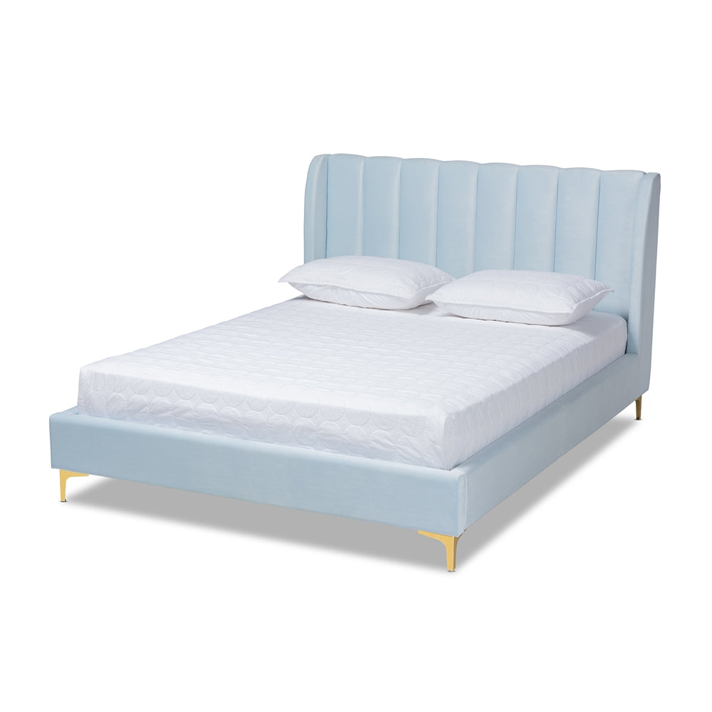Baxton Studio - Saverio Queen Size Bed in Light Blue - BBT6765-Light Blue-Queen view 1