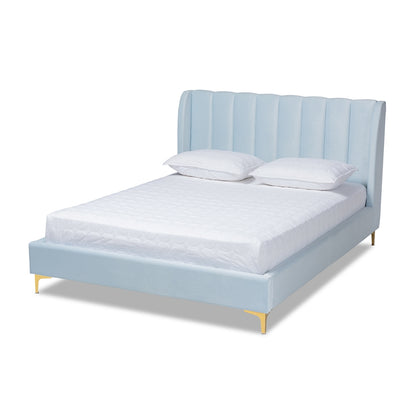Baxton Studio - Saverio Queen Size Bed in Light Blue - BBT6765-Light Blue-Queen view 1