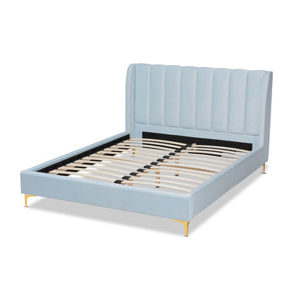 Baxton Studio - Saverio Queen Size Bed in Light Blue - BBT6765-Light Blue-Queen view 3